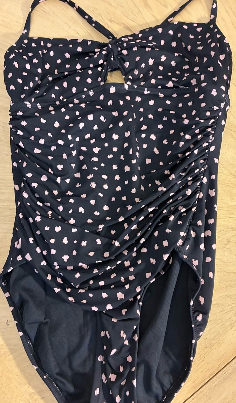 TRIMSHAPER Swimsuit One Piece Black Pink Polka Dot Ruched Tummy Slimming Bow 12